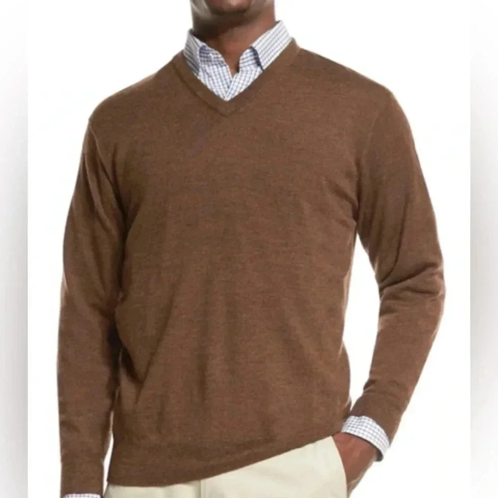 Turnbury Men’s Sweater XL Brown Extra Fine Merino Wool Lightweight